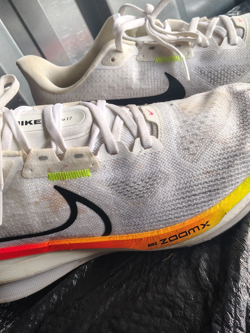Nike Men’s White Sneakers with Black Swoosh and Neon Accents